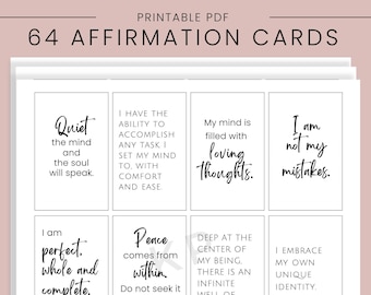 64 Positive Affirmation Cards Printable, Self-Love (PDF)