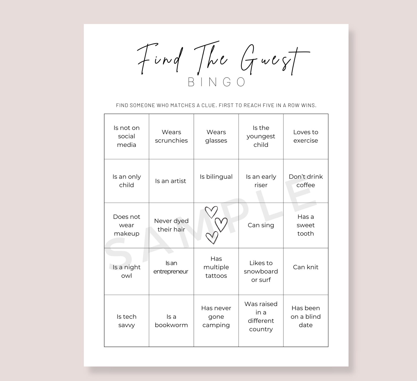 Find the Guest Digital Download, Find the Guest Bingo - Etsy
