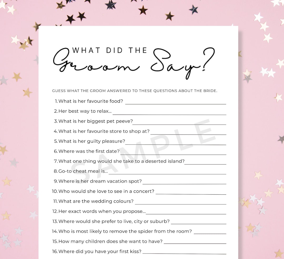 What Did the Groom Say, Questions for the Groom, Bridal Shower Games Etsy