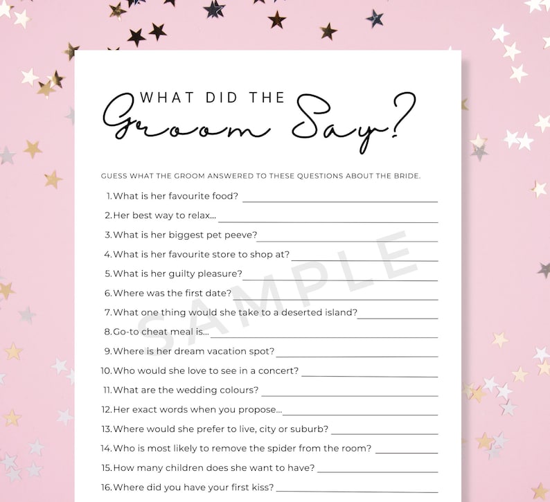 What Did the Groom Say, Questions for the Groom, Bridal Shower Games Etsy