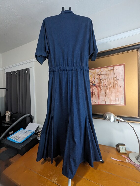 Vintage Denim Fit and Flair Midi Dress, Swing, Mermaid Flare 70s,80s