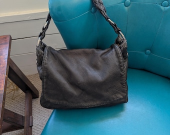 Vintage Donald J. Pliner Black Leather Purse Braided Handle Soft Structured Designer Bag