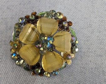 Vintage floral brooch, flower brooch, vintage pin, rhinestone brooch
