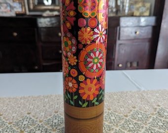 1960's tall container beautiful pattern, decorative storage, great gift container!