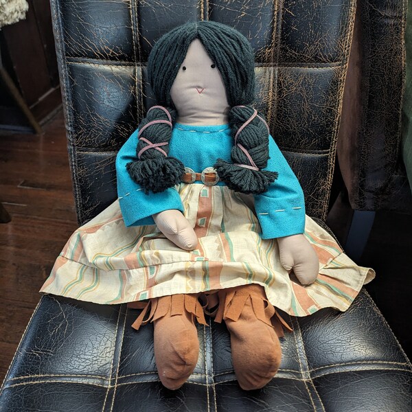 Indigenous doll 21' soft handmade, vintage doll, gifts for girls