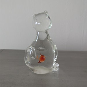 Murano Glass Cat Vintage Italian Glass Sculpture Goldfish in the Belly