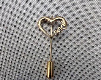 Heart Hat Pin: Gold Tone Lapel Pin with Hearts