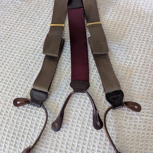 Vintage Trafalgar Suspenders Button-On Braces Y-Back Tan Leather Ends Classic Menswear Preppy Style Adjustable