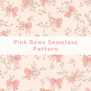 Pink Bows and Flowers Seamless Pattern: Girly Pastel Digital Paper (JPEG)
