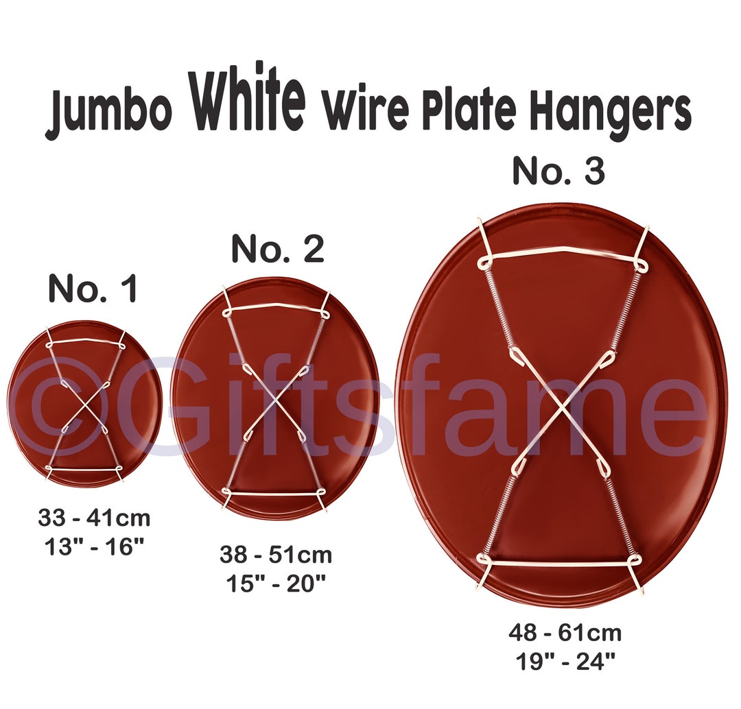 Extra Large White Wall Display Plate Dish Wire Tray Spring Hanger Holder Mount, Plate Hangers