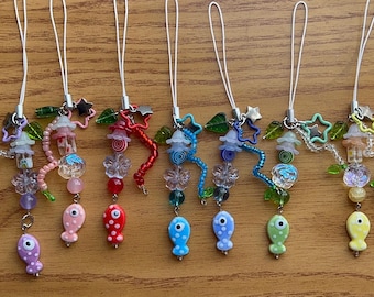 Fish phone charms : matching beaded accessories
