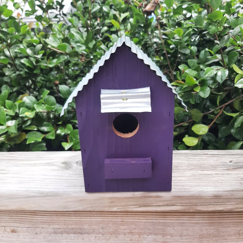 Purple garden and outdoor - Purple cedar bird house with tin roof
