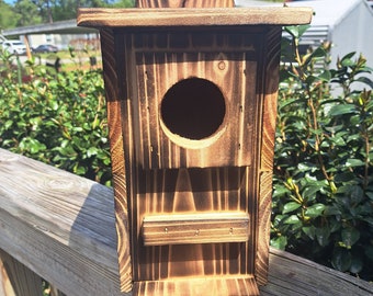 squirrel house, squirrel box, squirrel nesting box, squirrel house in torched finish