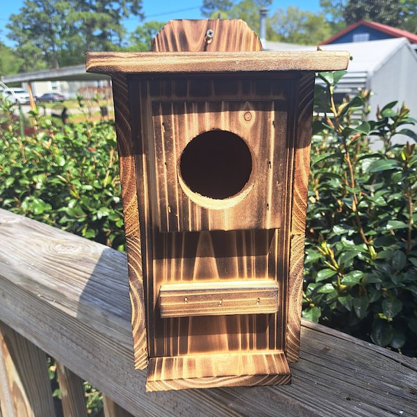 squirrel house, squirrel box, squirrel nesting box, squirrel house in torched finish