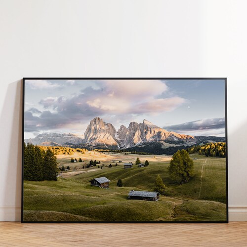 Mural "Hochalm" / Dolomites, Seiser Alm, mountains, landscape, nature / photography printed as a photo poster, aluminum bond, gallery print, framed