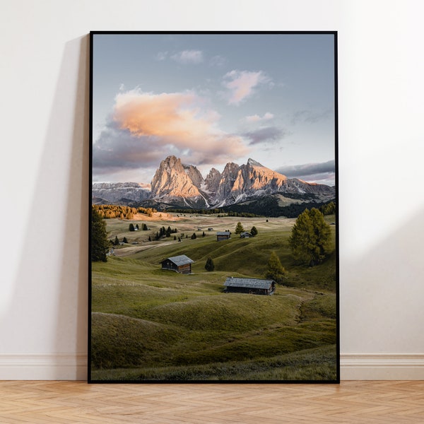 Peinture murale « Seiser Alm » / Dolomites, Alpes, montagnes, paysage, nature / photographie imprimée sous forme de poster photo, aluminium, impression de galerie, encadrée