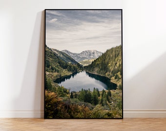 Cuadro mural "Lago de montaña" / Alpes, Montañas, Lago, Austria, Bosque / Fotografía como póster, impresión artística, compuesto de aluminio, impresión de galería, enmarcado