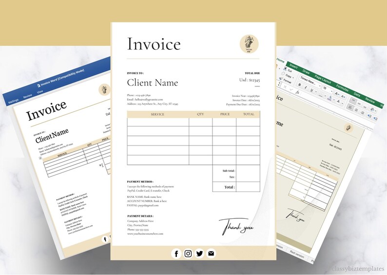 Printable Invoice Template Canva Invoice Templates for Small - Etsy