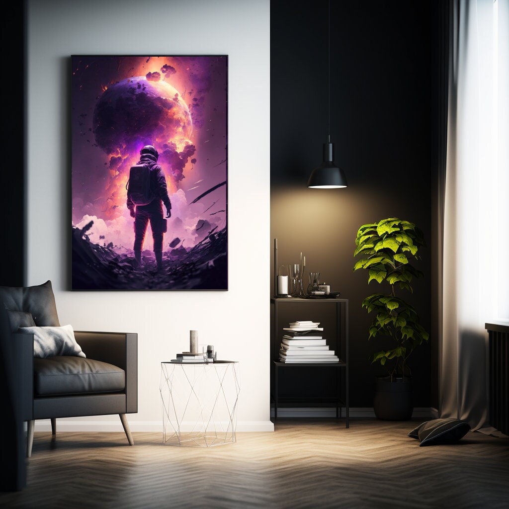 Cosmonaut in Purple Galaxy Canvas Art Spacethemed Painting for Home