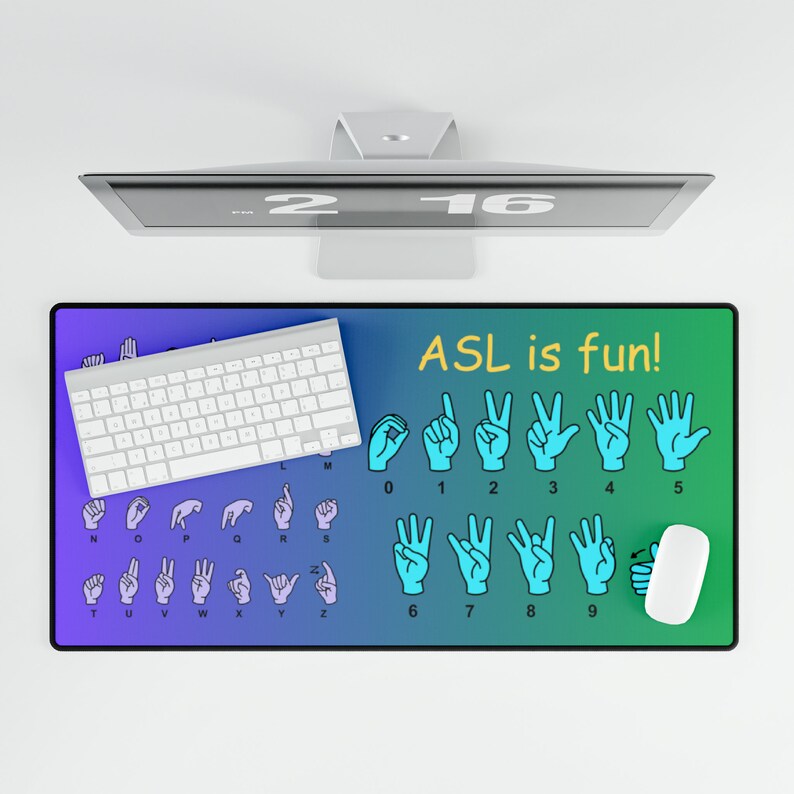 Computer Desk Mat, Educational, ASL Desk Mat, Sign Language, Large