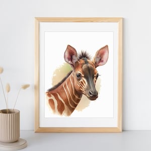 Okapi Printable Wall Art | Printable Animal Portrait | Cute Okapi Portrait | Jungle Watercolor | Baby Okapi wall Art | Unique Jungle Animals
