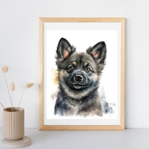 Norwegian Elkhound Puppy Print | Norwegian Elkhound Puppy With Transparent Background | Puppy Watercolor Painting | Nursery Wall Art