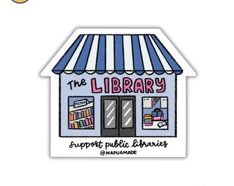 Support Public Libraries | Kindle | Library | Drawing | Bookish | Romance | Books | Water Bottle Sticker | Laptop Sticker | Gift for Friend