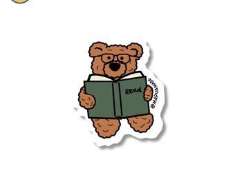 Read Bear | Cute | Cozy | Read | Book | Relatable | Sticker | Kindle | Kobo | Books | Laptop Sticker | Gift for Friend | Bookish | Reader