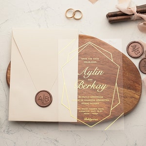 Faire-part de mariage moderne Acrylique Clair Or Classique Luxueux Design Transparent Inviter avec Enveloppe Fiançailles Anniversaire Inviter Carte