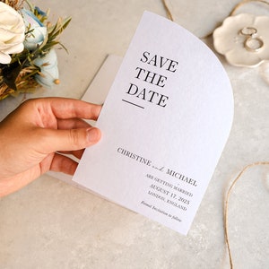 Save the Date-kaarten, bruiloft Save the Date, gedrukt modern minimalistisch, Save the Date-bruiloft, halve boog Save the Date