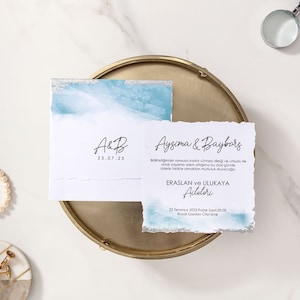 Faire-part de mariage aquarelle, faire-part de mariage sur la plage, carte avec bords aquarelle, carte d'invitation.