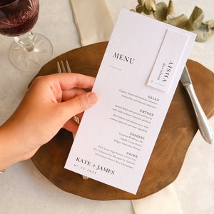 GEDRUKT trouwmenu naam plaatskaartje, klassiek, elegant, eenvoudig trouwmenu, elegant naamkaartje, modern trouwmenu, minimalistisch trouwmenu