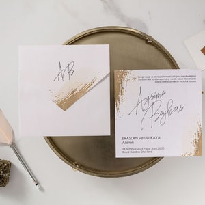 Huwelijksuitnodiging, afdrukbare bruiloft, op maat gesneden uitnodiging, minimalistisch ontwerp, gouden lijst uitnodiging, set huwelijksuitnodigingen,