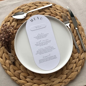 Segnaposto per menu di nozze stampato, menu moderno per matrimonio minimalista, carta testurizzata, segnaposto per eventi di feste, menu di compleanno,