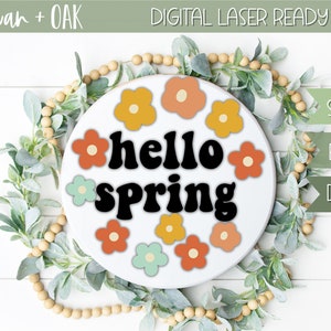 Hello Spring Door Hanger SVG Laser File | Spring Laser Cut Files | Laser Wood Sign SVG | Glowforge | Spring Easter Door Hanger