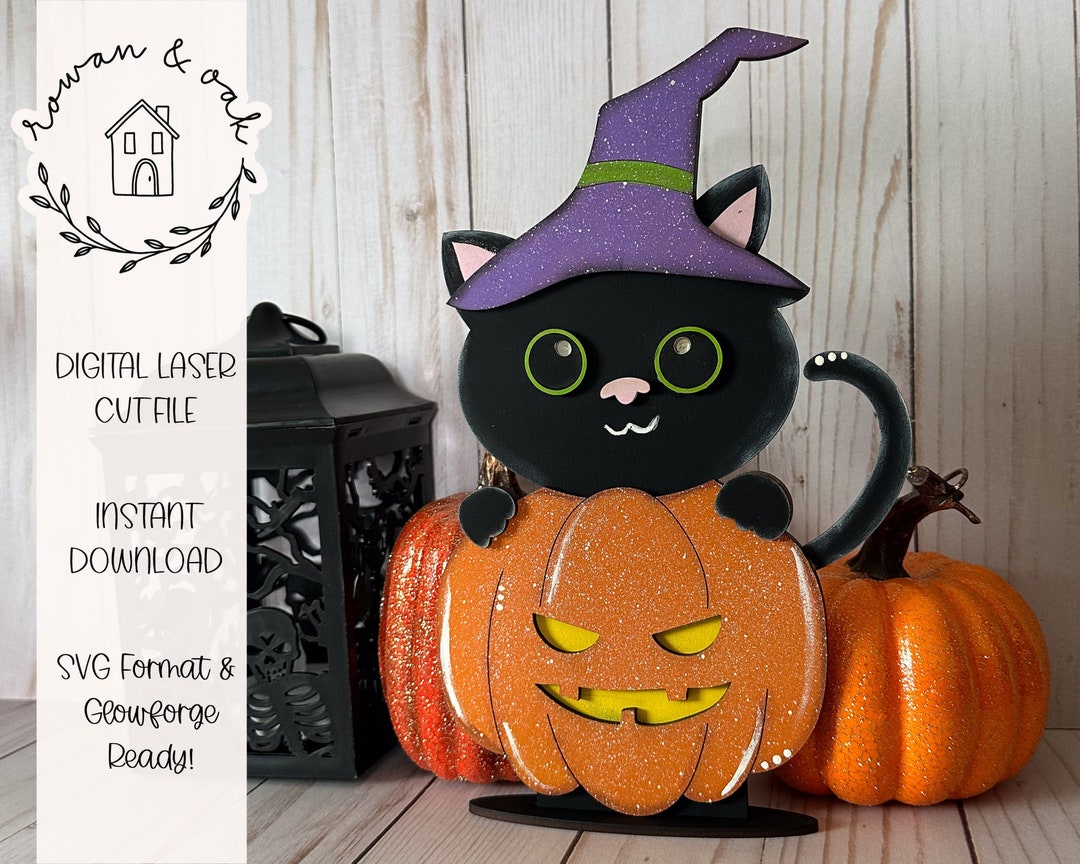 Halloween Cat Large SVG File | Laser Cut File | Standing Pumpkin SVG ...