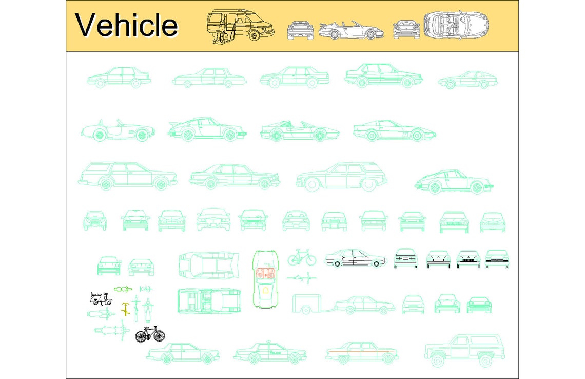 Autocad 2D DWG DXF PDF Car,biycle,bus,construction Equipment,truck ...