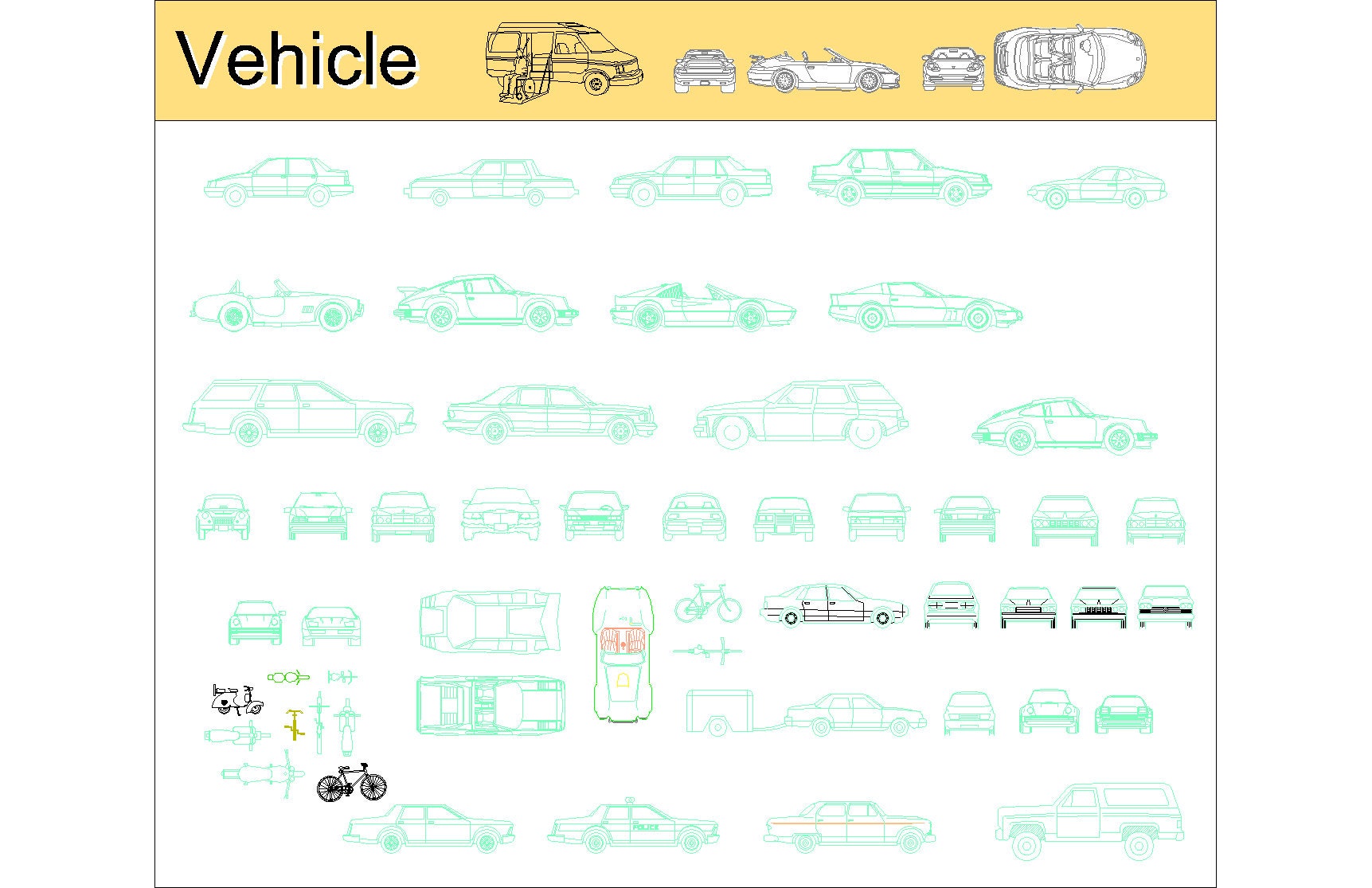 Autocad 2D DWG DXF PDF Car,biycle,bus,construction Equipment,truck ...