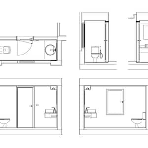 2D Drawings of Bathroom, Autocad 2D DWG File, Ready Block for Autocad, 2D Template