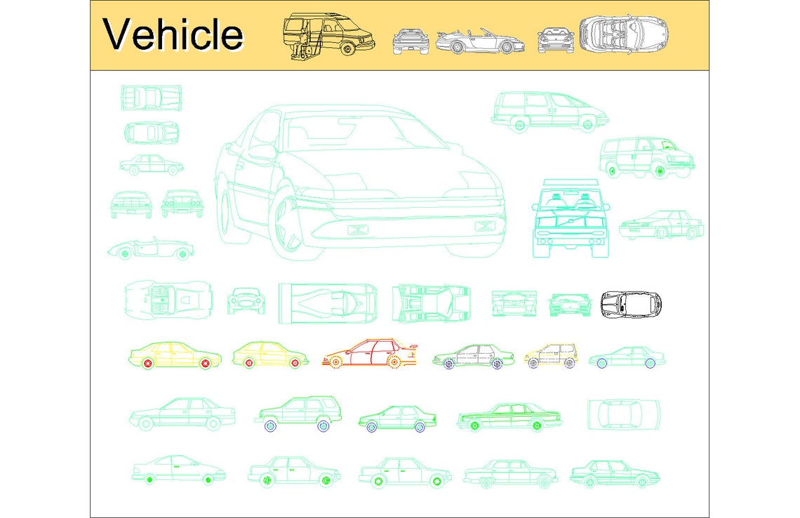Autocad 2D DWG DXF PDF Car,biycle,bus,construction Equipment,truck ...