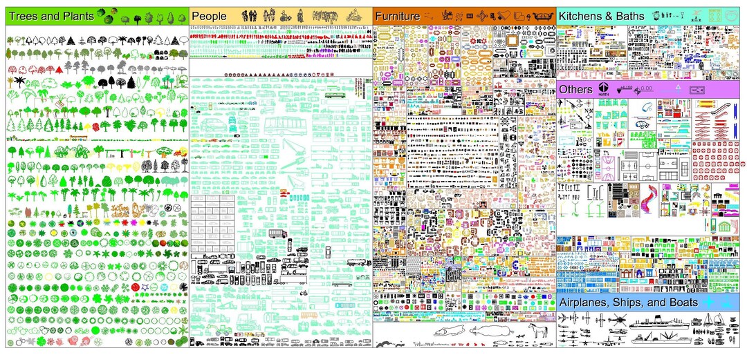 3000+ Autocad 2D DWG Trees,plants,vehicle,furniture,baths,door,window ...