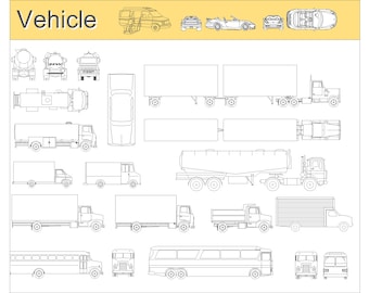 Autocad 2D DWG DXF PDF Car,Biycle,Bus,Construction Equipment,Truck,Dozer,Vehicle and Ready Block for Autoacad File,Autocad 2D Template