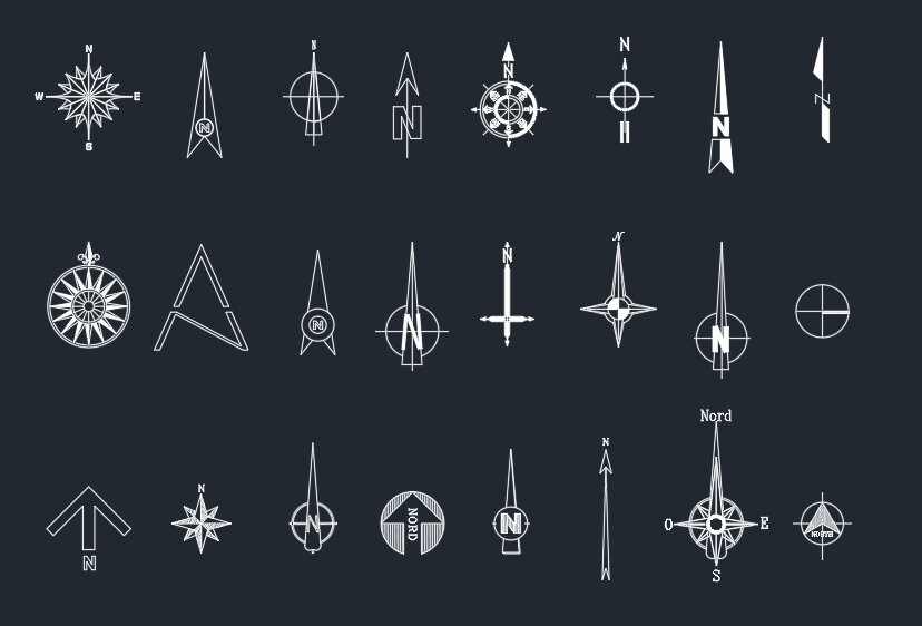 Nord Vector Symbol Autocad 2D DWG PDF File, Ready Block for Autocad, 2D ...