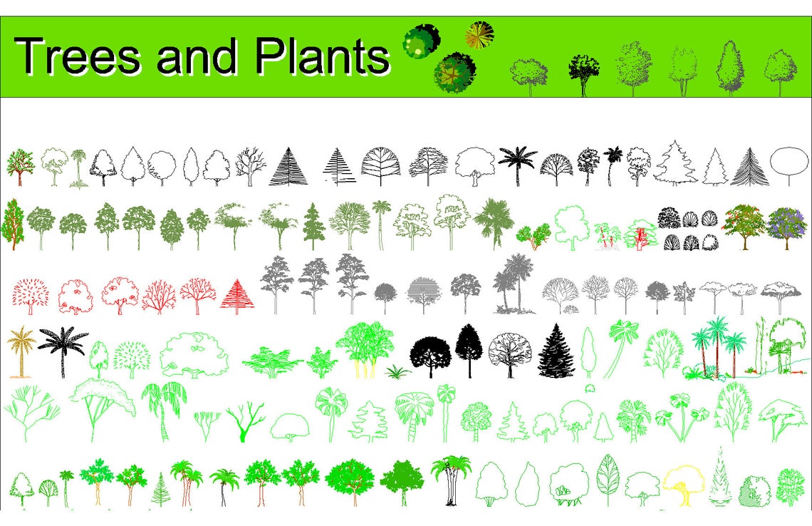 Autocad 2D DWG DXF PDF Trees and Plants File,autocad 2D Template - Etsy