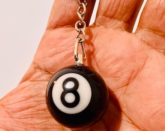 Mini 8 Ball Keychain, Billiards Keyring, Backpack Tag, Gift for Him
