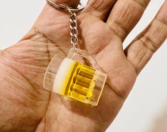 3D Beer Glass Keychain, Novelty Keyring, Fun Gift