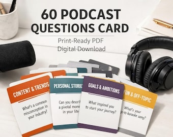 Podcast Question Cards Printable | Interview Prompts for Podcasters & Content Creators | Instant Download