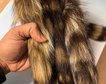 Fluffy Raccoon Tail Keychain, Natural Fur Tail Bag Charm, Soft Animal Tail Keyring
