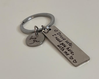 Drive Safe Keyring, Hand-Stamped Aluminum, New Driver Gift