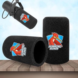 Micrófonos de podcast personalizados con logotipo de espuma, impresión a doble cara para micrófono Shure SM7B, funda para teléfono, parabrisas de espuma para micrófono.